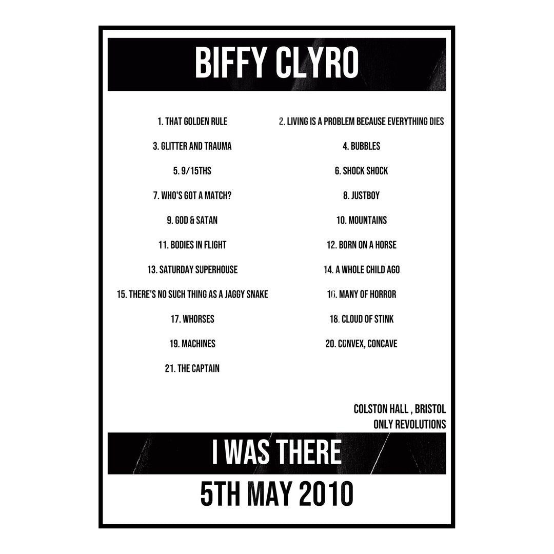 Biffy Clyro Bristol 5th May 2010 Setlist poster