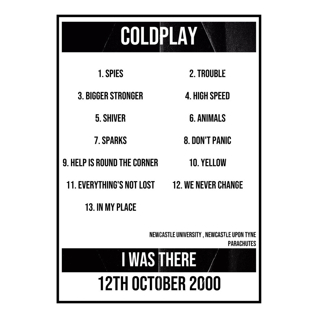 Coldplay Newcastle upon Tyne 12th October 2000 Setlist poster