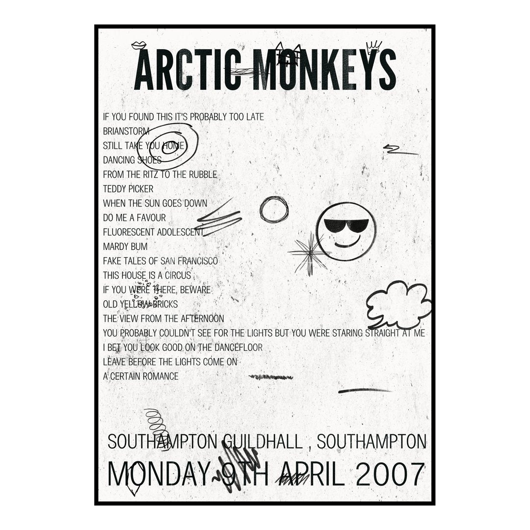 Arctic Monkeys Southampton 9th April 2007 Setlist poster