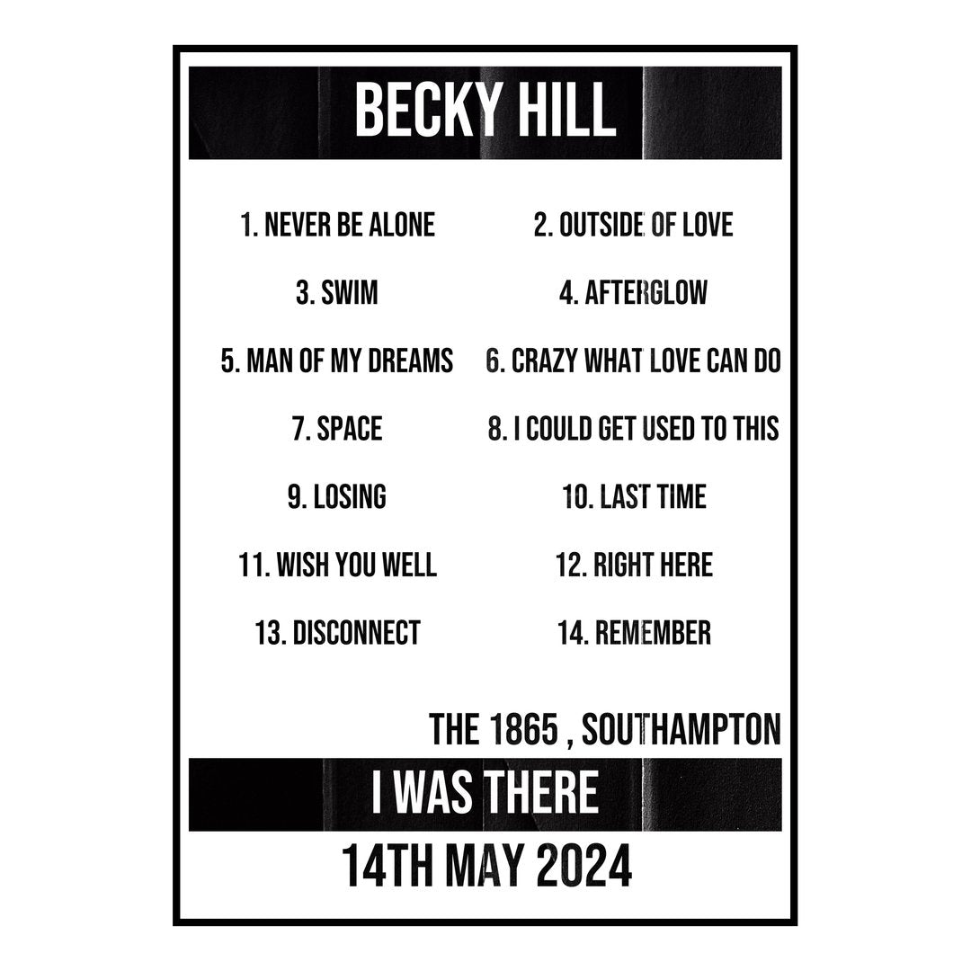 Becky Hill Southampton 14th May 2024 Setlist poster