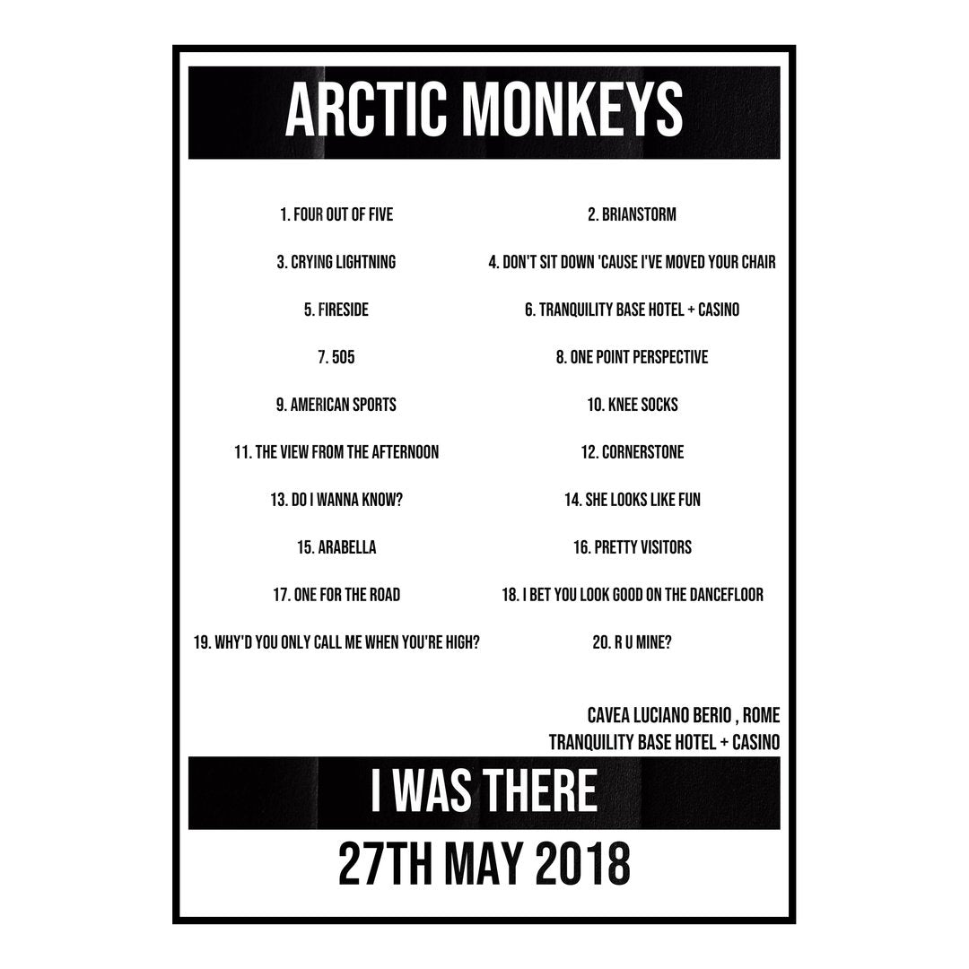 Arctic Monkeys Rome 27th May 2018 Setlist poster