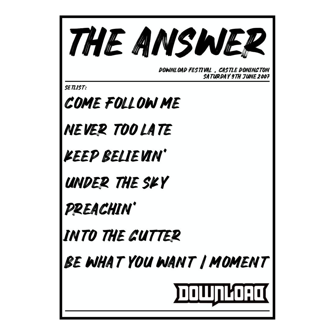 The Answer Castle Donington 9th June 2007 Setlist poster