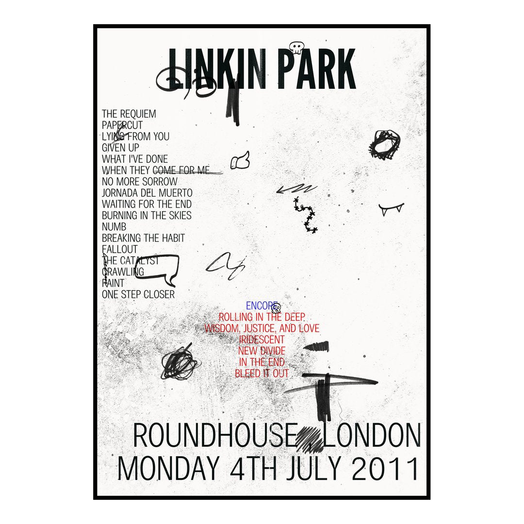 Linkin Park London 4th July 2011 Setlist poster