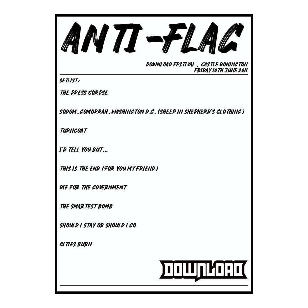 Anti‐Flag Castle Donington 10th June 2011 Setlist poster