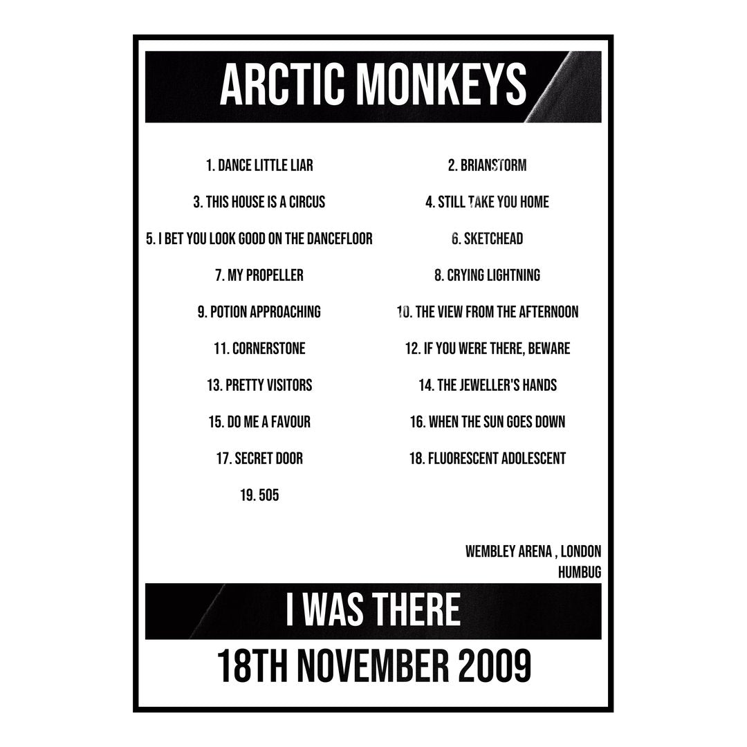 Arctic Monkeys London 18th November 2009 Setlist poster