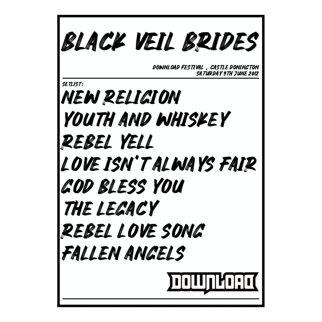 Black Veil Brides Castle Donington 9th June 2012 Setlist poster