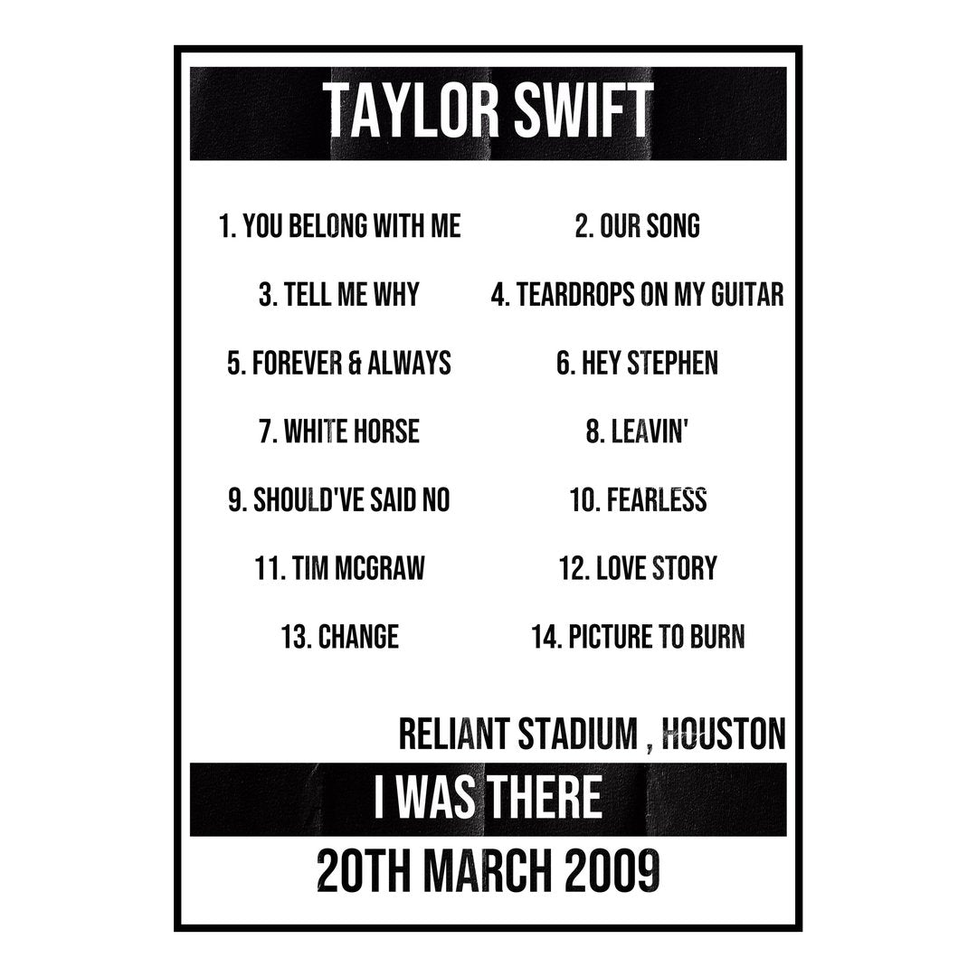 Taylor Swift Houston 20th March 2009 Setlist poster