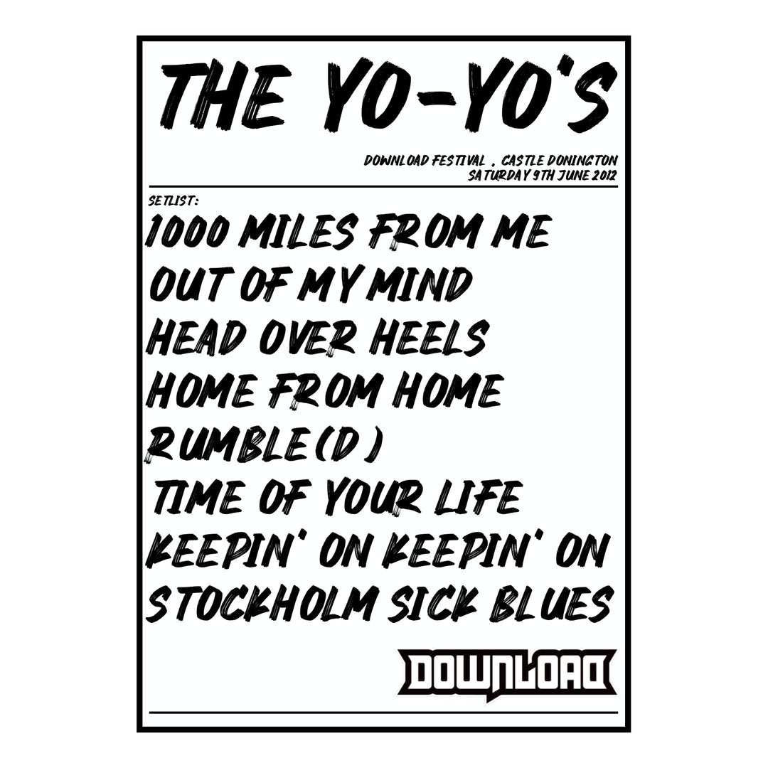 The Yo‐Yo’s Castle Donington 9th June 2012 Setlist poster