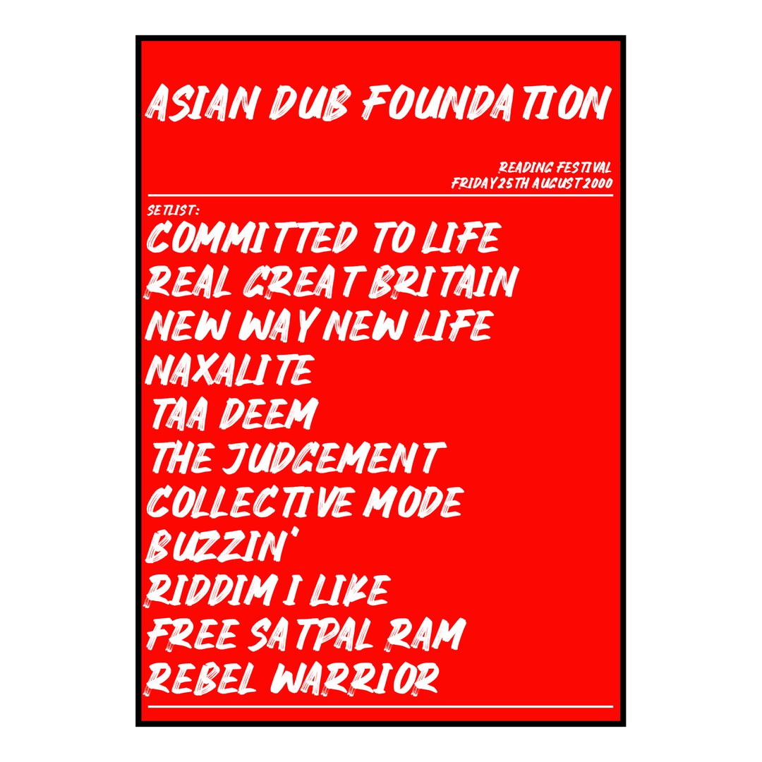 Asian Dub Foundation Reading 25th August 2000 Setlist poster