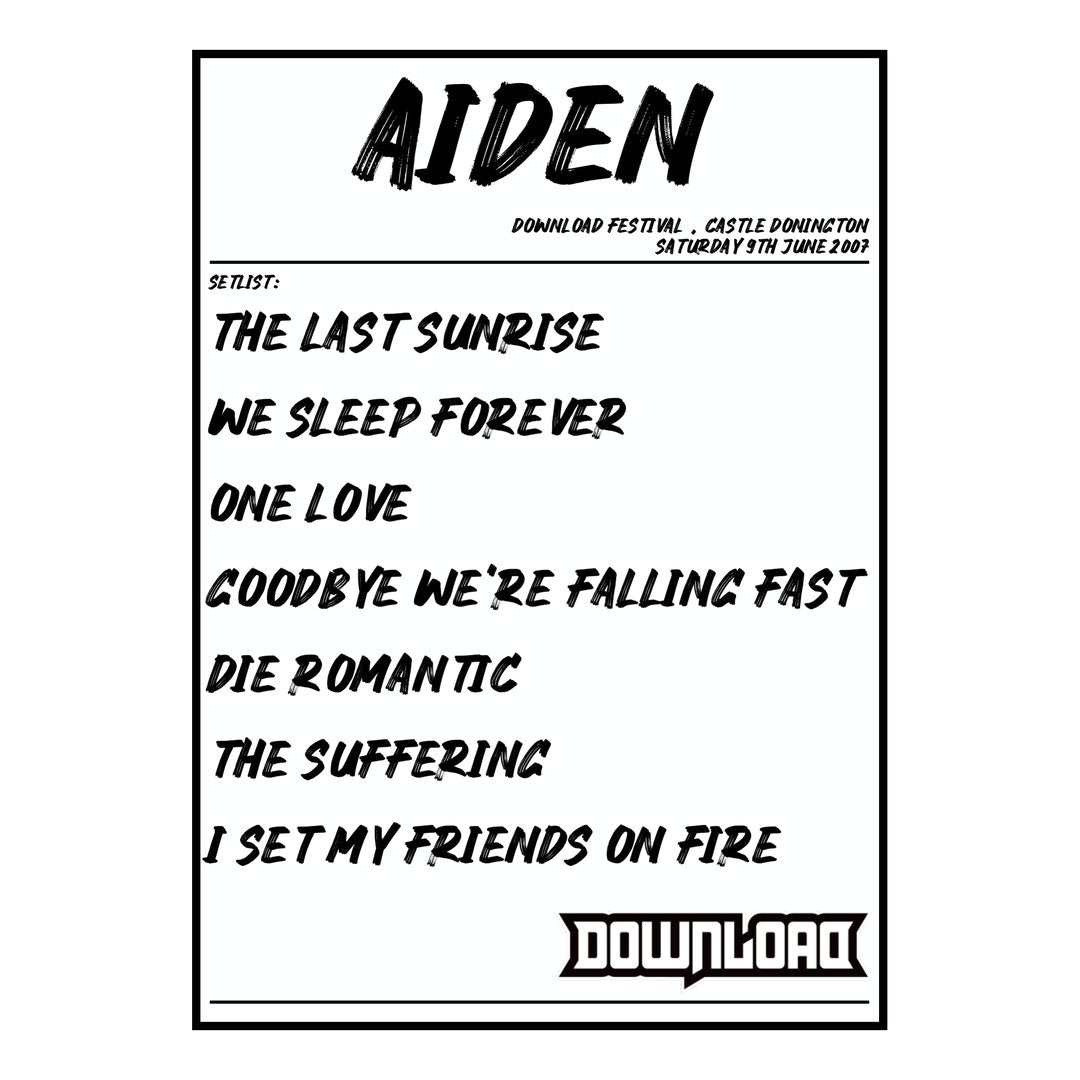 Aiden Castle Donington 9th June 2007 Setlist poster