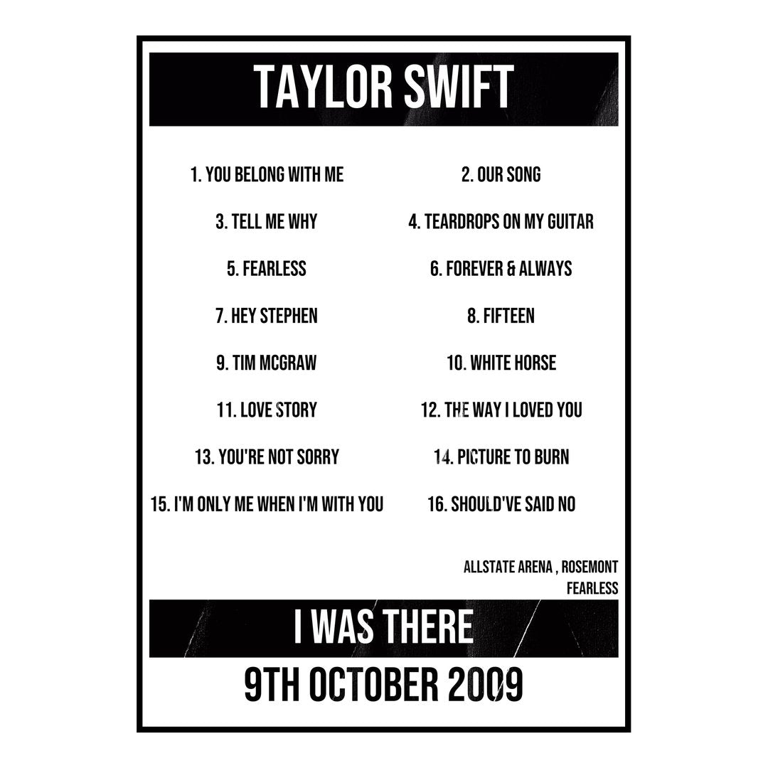 Taylor Swift Rosemont 9th October 2009 Setlist poster