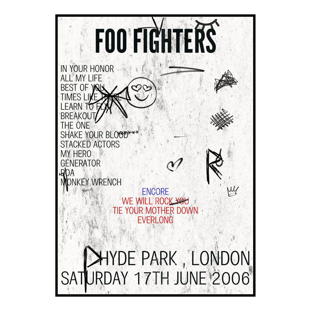 Foo Fighters London 17th June 2006 Setlist poster