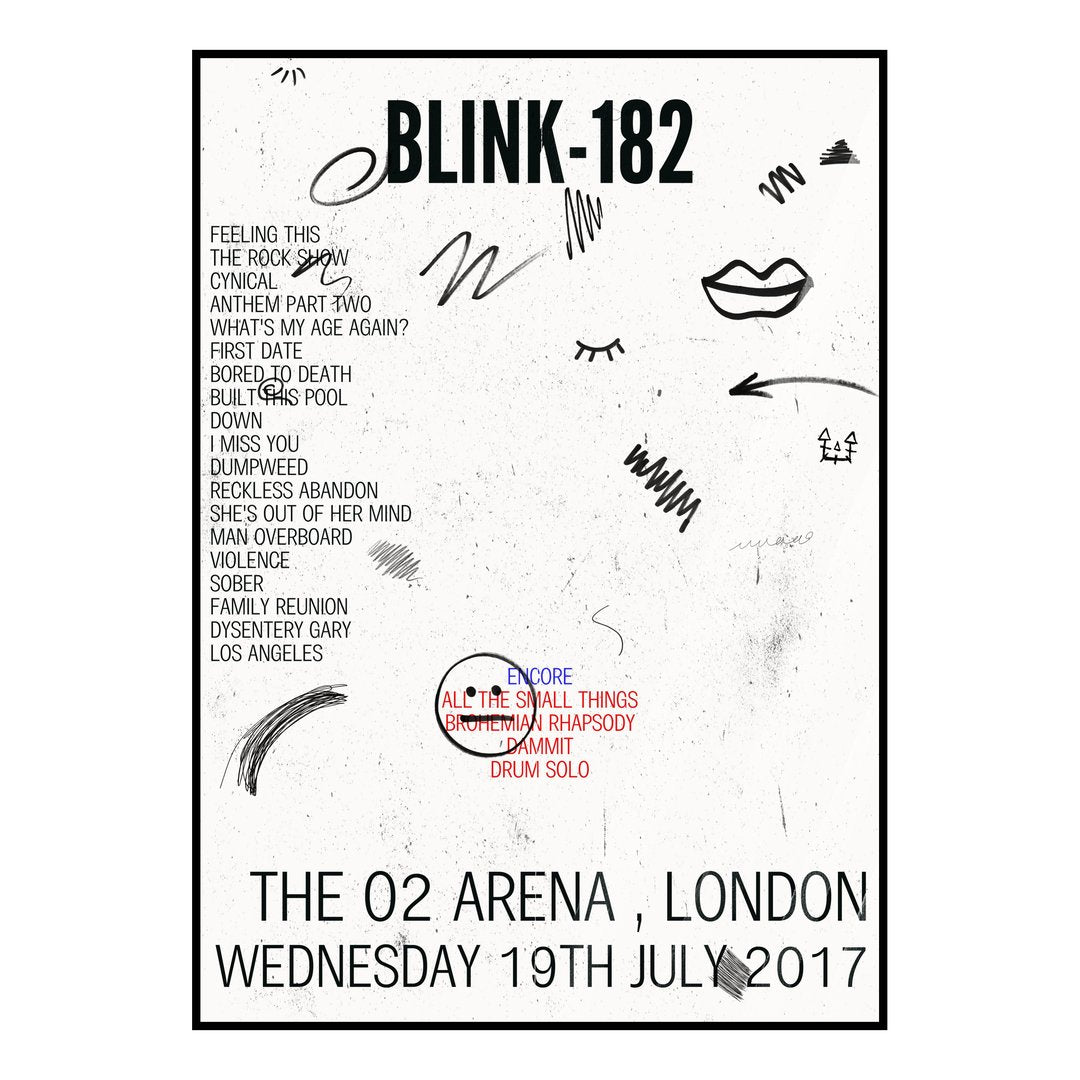 blink‐182 London 19th July 2017 Setlist poster