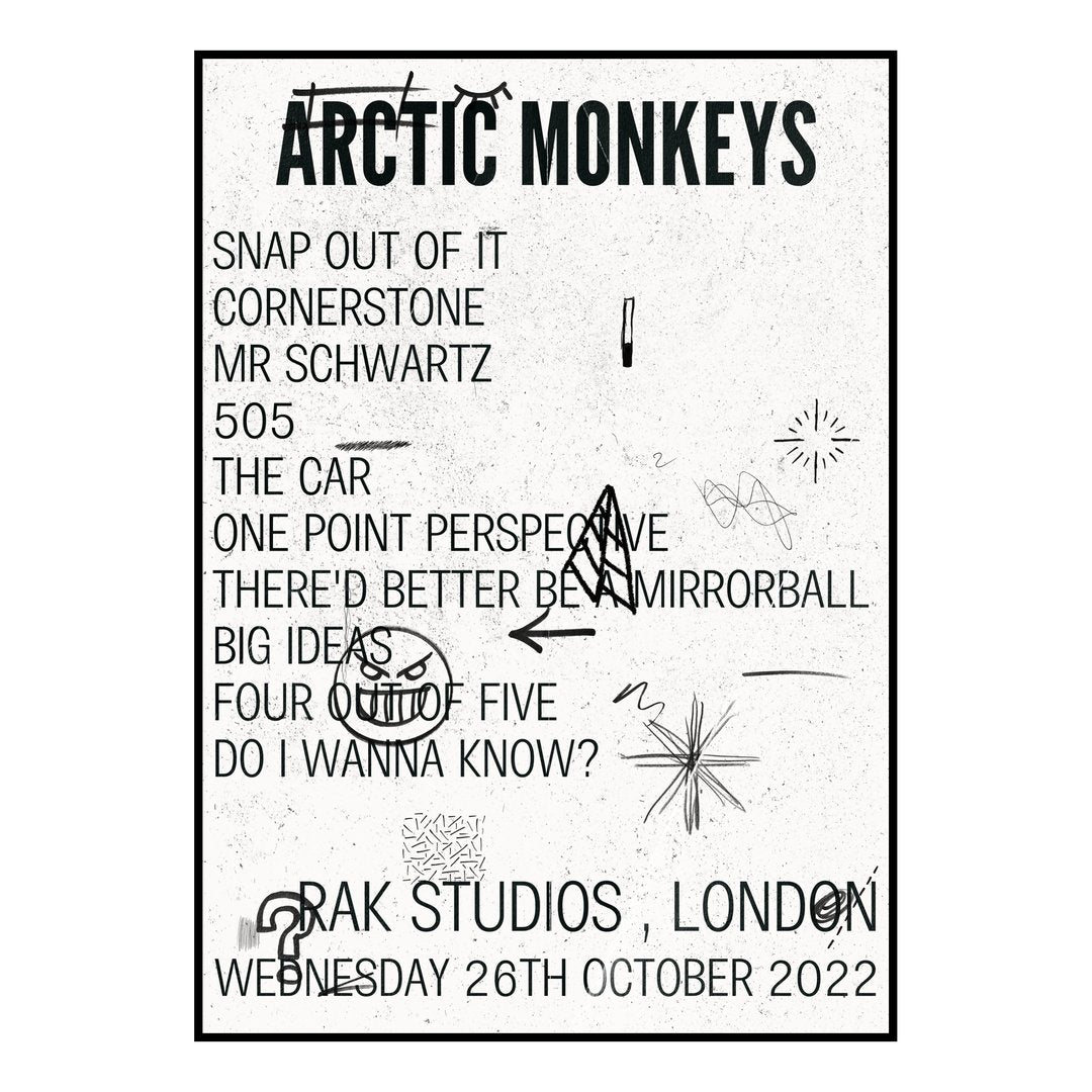 Arctic Monkeys London 26th October 2022 Setlist poster