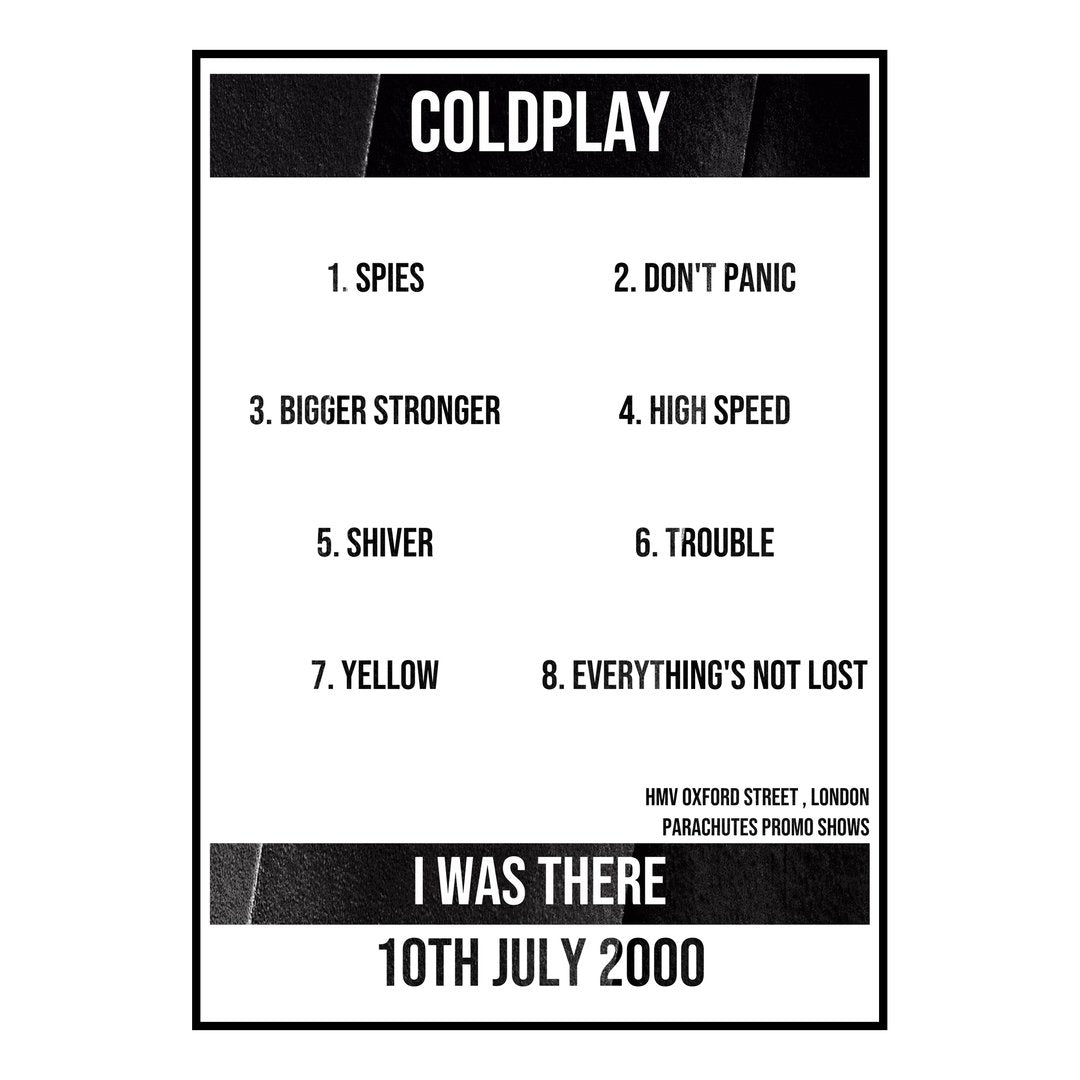 Coldplay London 10th July 2000 Setlist poster