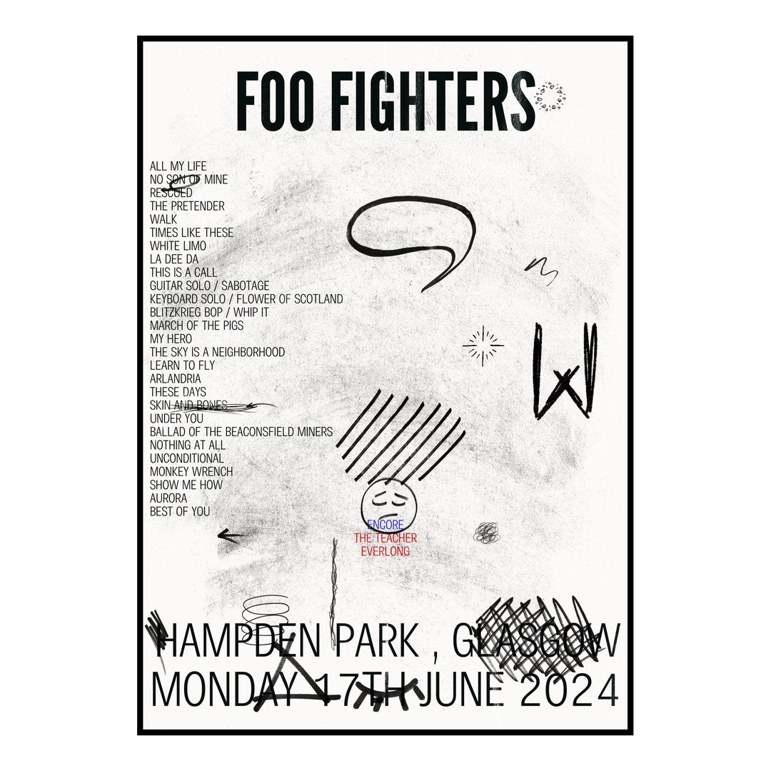 Foo Fighters Glasgow 17th June 2024 Setlist poster