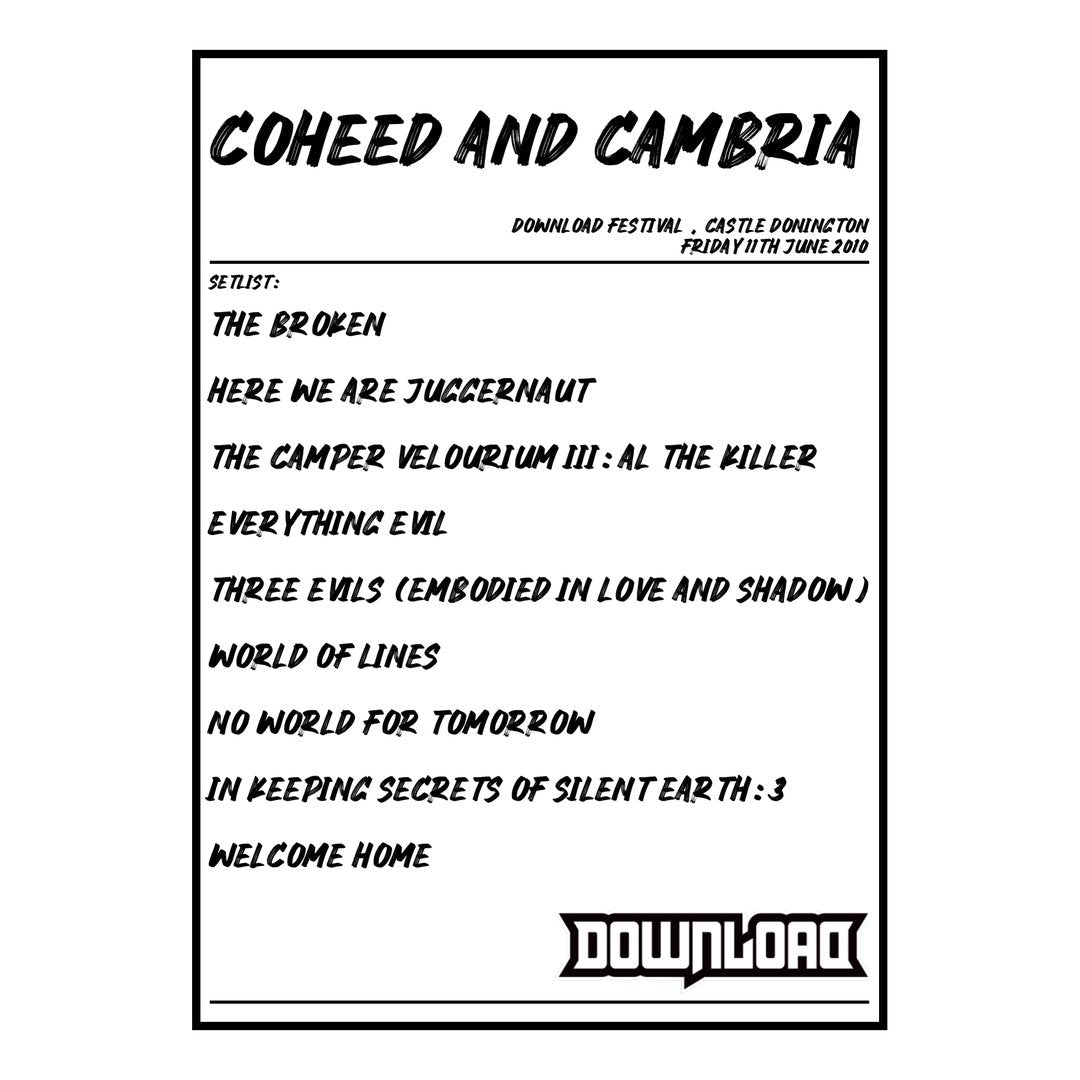 Coheed and Cambria Castle Donington 11th June 2010 Setlist poster