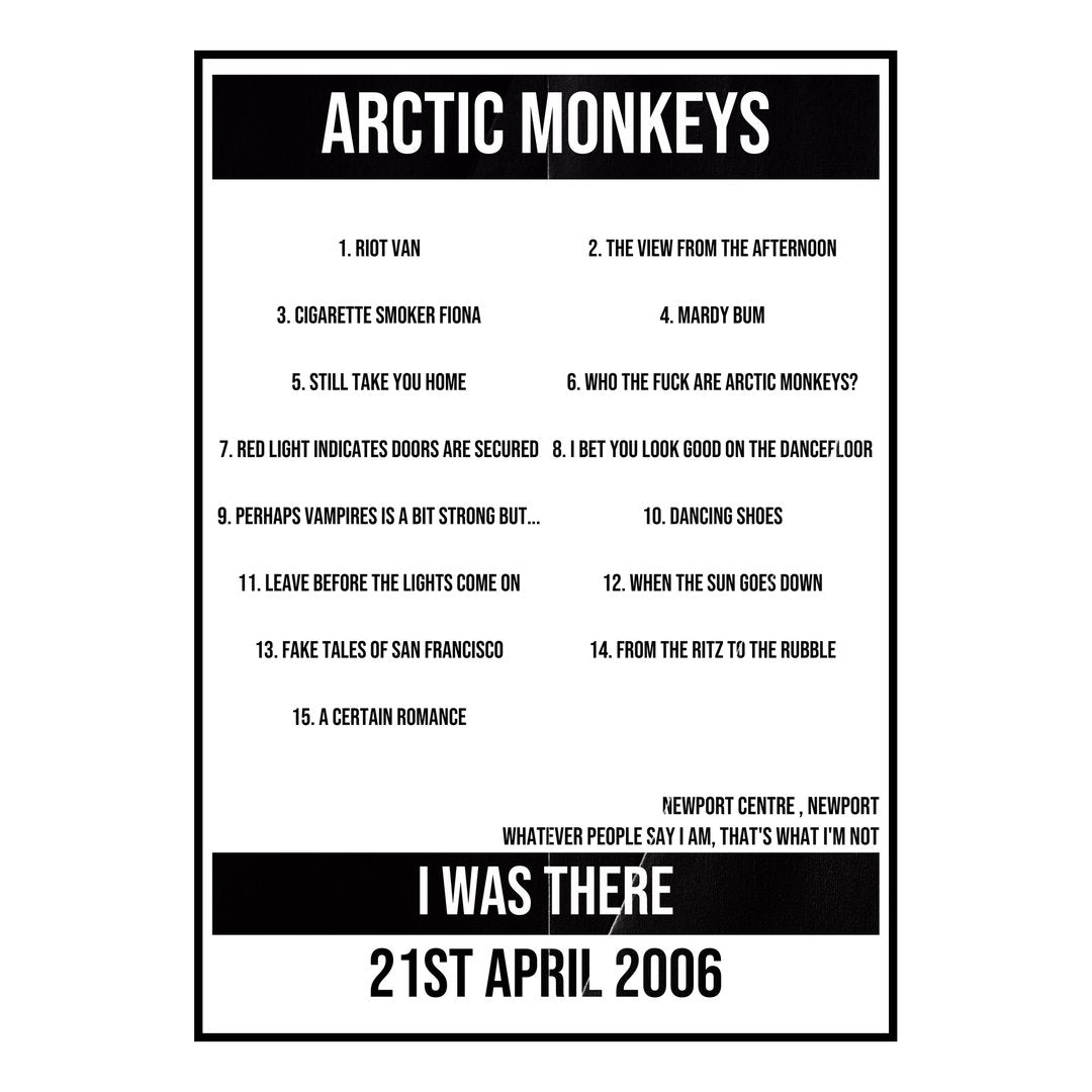 Arctic Monkeys Newport 21st April 2006 Setlist poster