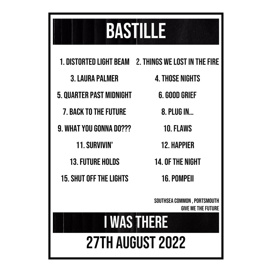 Bastille Portsmouth 27th August 2022 Setlist poster