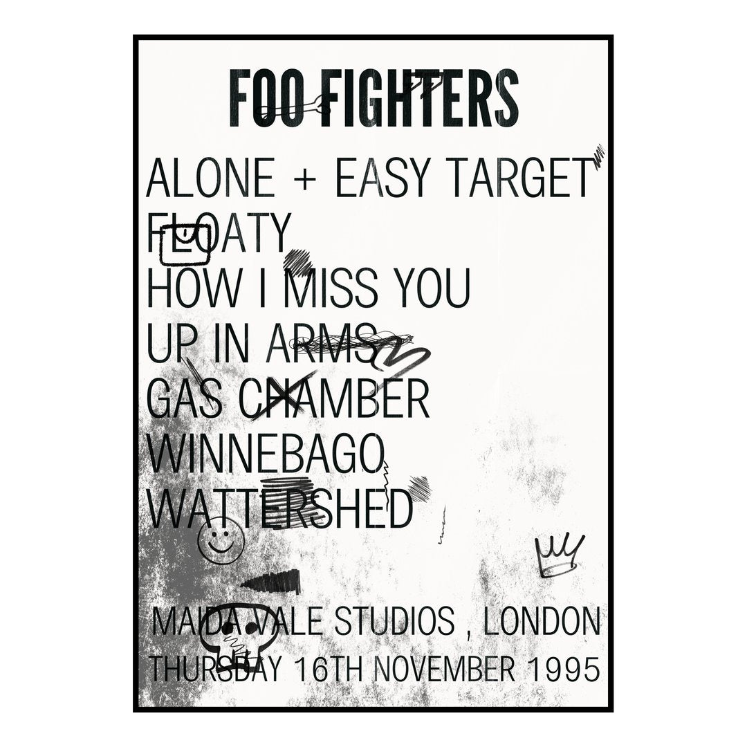 Foo Fighters London 16th November 1995 Setlist poster