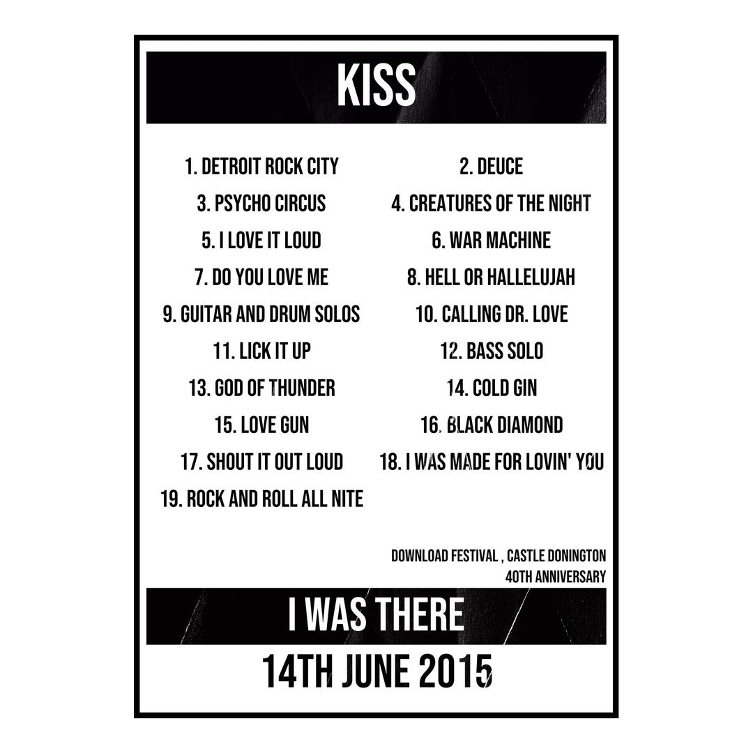 KISS Castle Donington 14th June 2015 Setlist poster