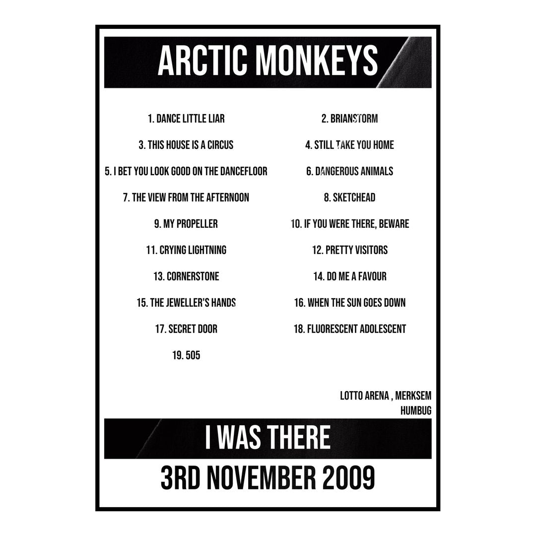 Arctic Monkeys Merksem 3rd November 2009 Setlist poster