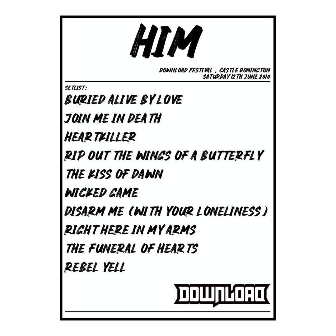 HIM Castle Donington 12th June 2010 Setlist poster