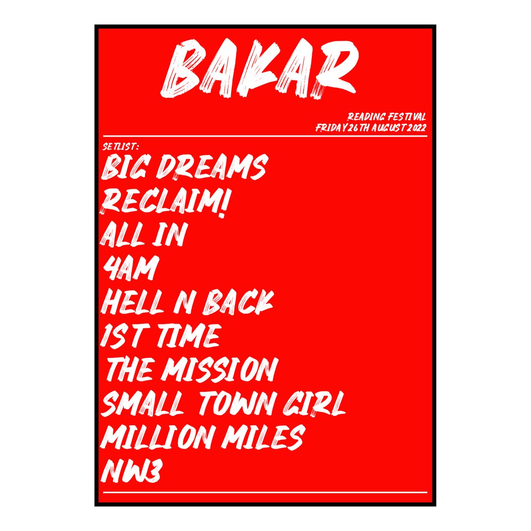 Bakar Reading 26th August 2022 Setlist poster