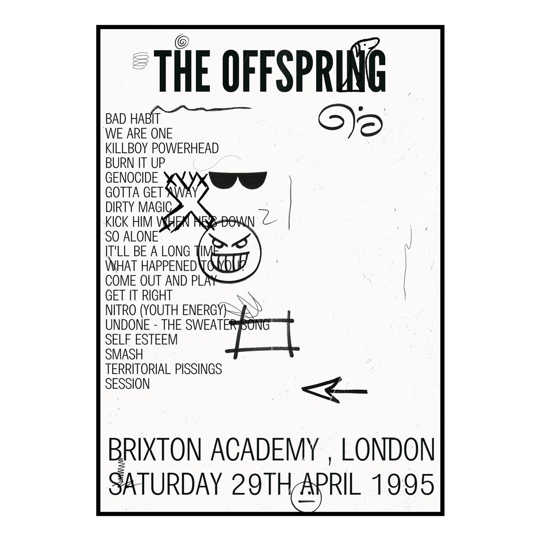 The Offspring London 29th April 1995 Setlist poster