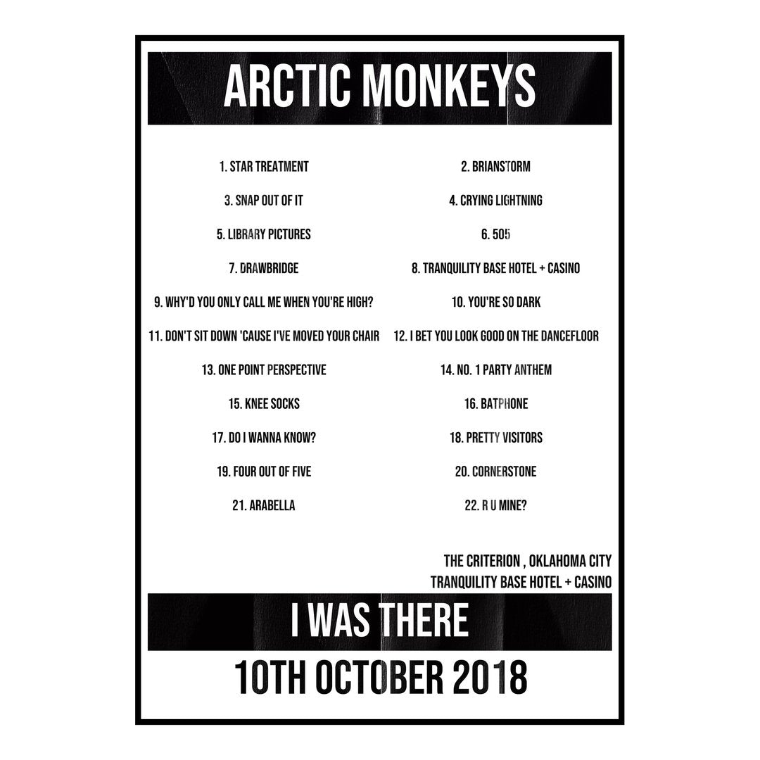 Arctic Monkeys Oklahoma City 10th October 2018 Setlist poster