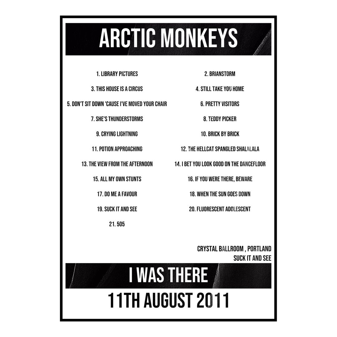 Arctic Monkeys Portland 11th August 2011 Setlist poster