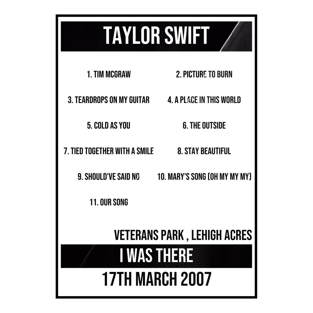 Taylor Swift Lehigh Acres 17th March 2007 Setlist poster