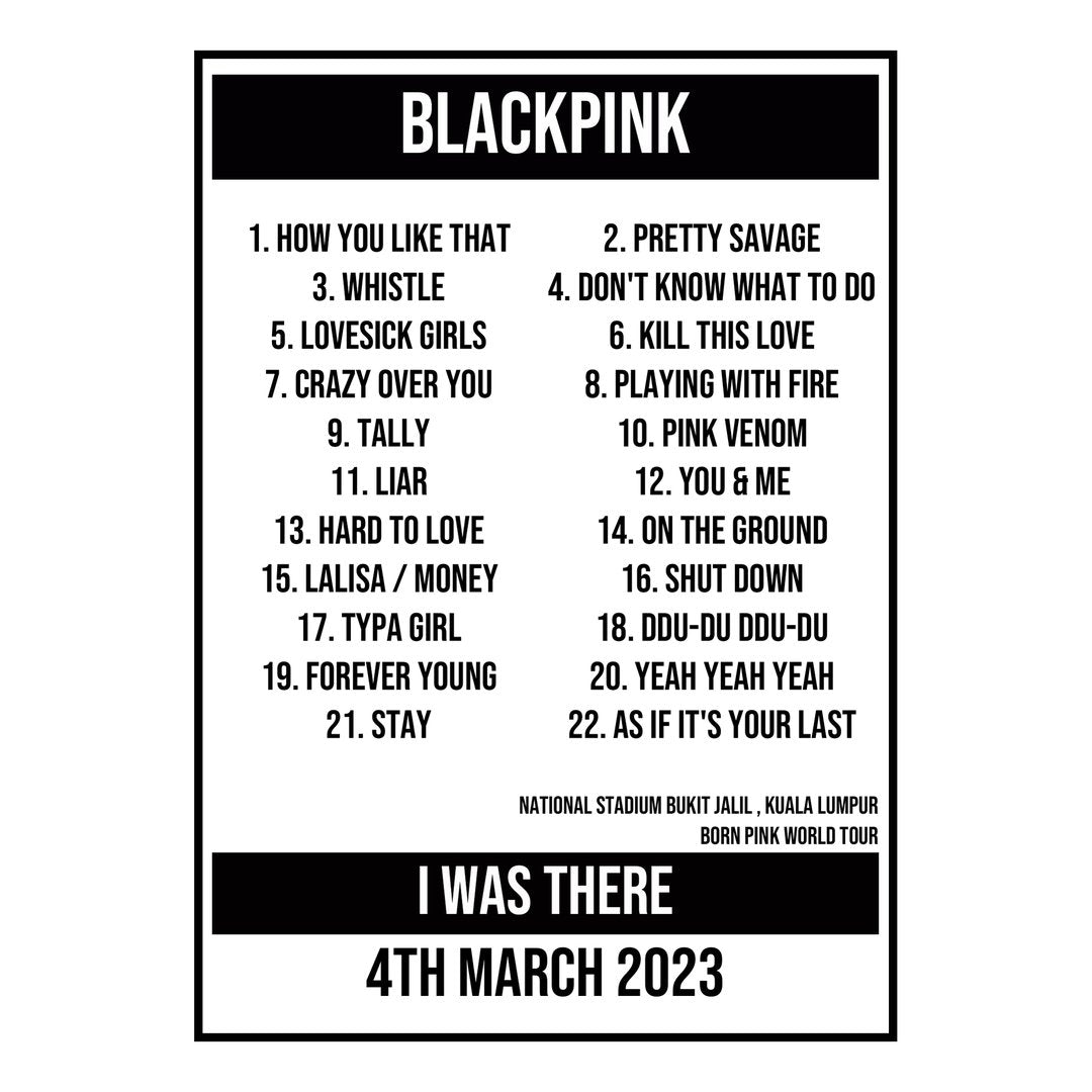 A Setlist Poster Featuring BLACKPINK Gig from Kuala Lumpur in 2023