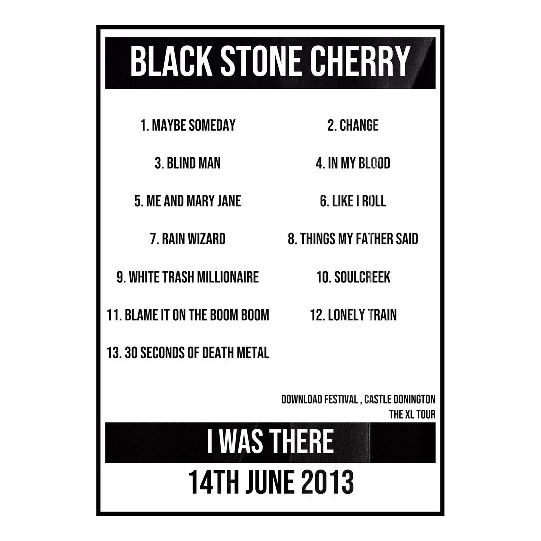 Black Stone Cherry Castle Donington 14th June 2013 Setlist poster