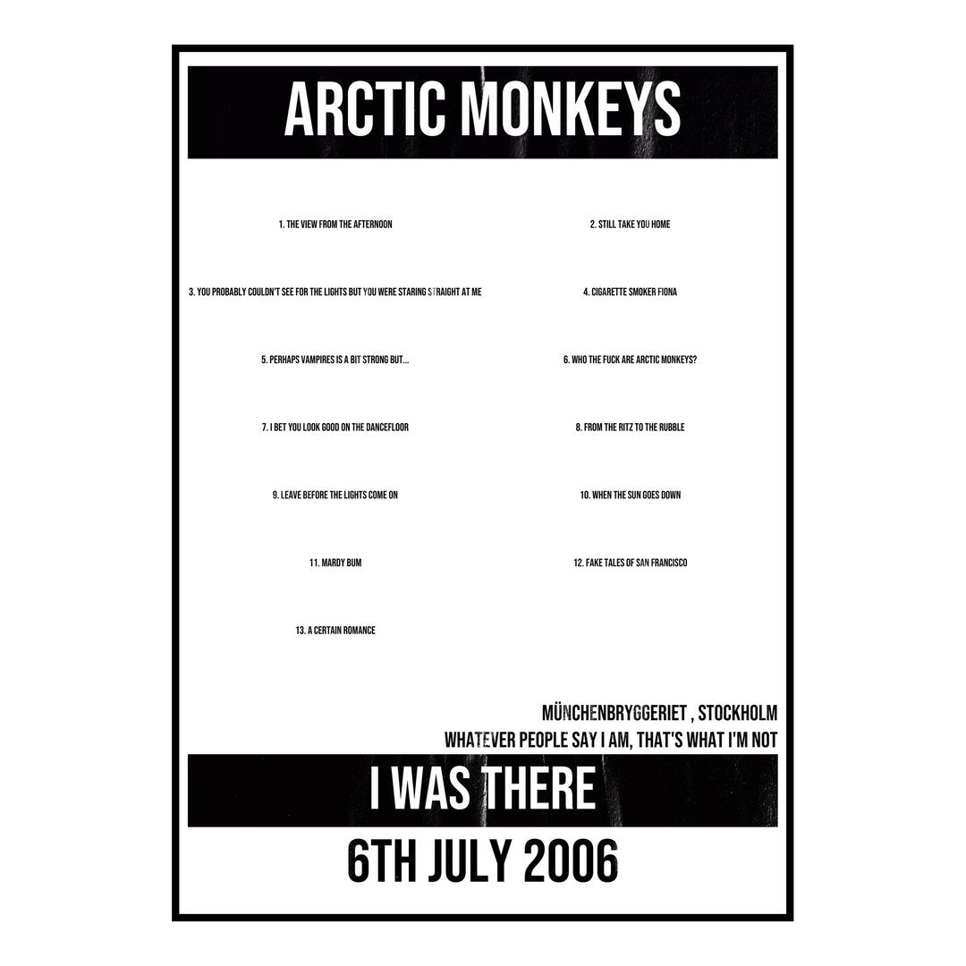 Arctic Monkeys Stockholm 6th July 2006 Setlist poster