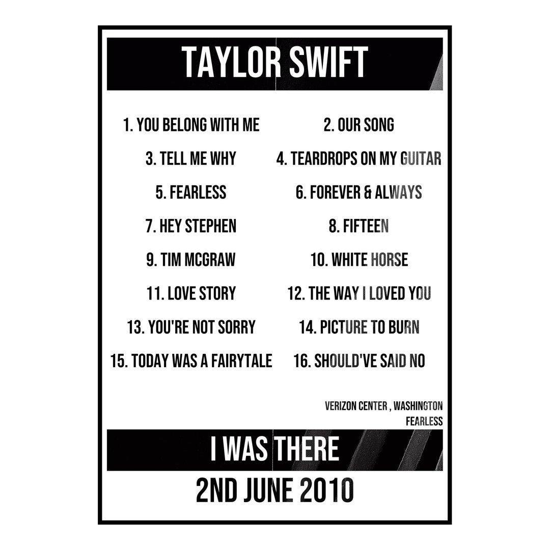Taylor Swift Washington 2nd June 2010 Setlist poster