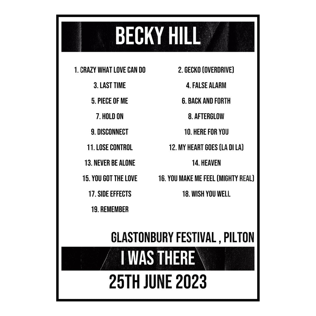 Becky Hill Pilton 25th June 2023 Setlist poster