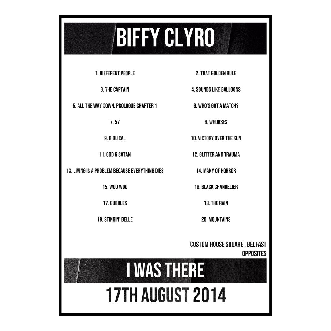 Biffy Clyro Belfast 17th August 2014 Setlist poster
