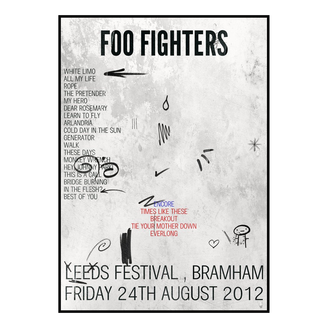 Foo Fighters Bramham 24th August 2012 Setlist poster