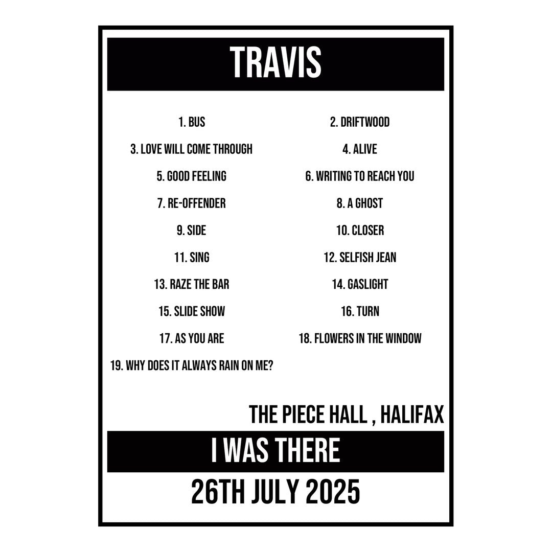 A Setlist Poster Featuring Travis Gig from Halifax in 2025