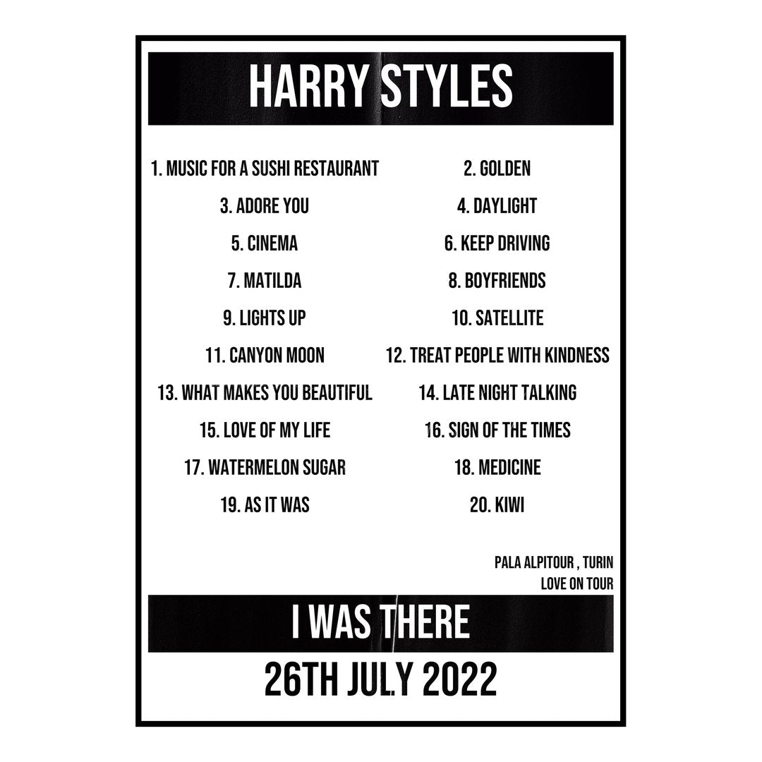 Harry Styles Turin 26th July 2022 Setlist poster