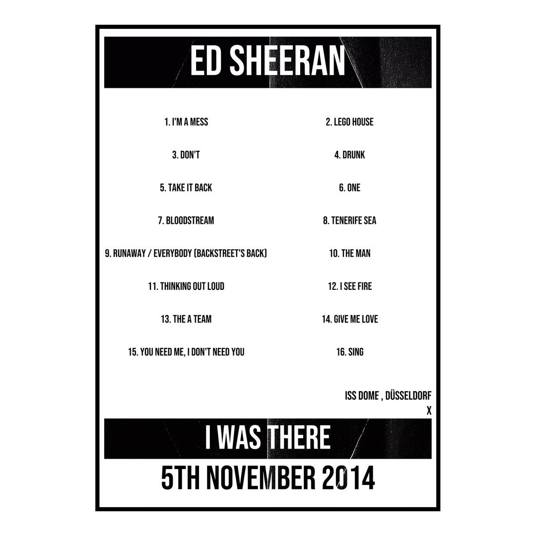 Ed Sheeran Düsseldorf 5th November 2014 Setlist poster