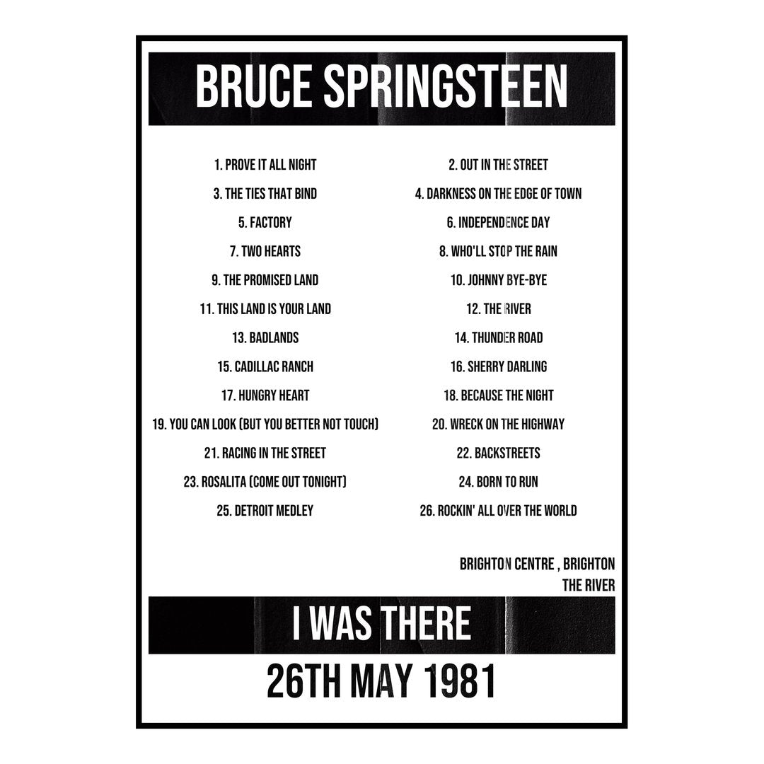 Bruce Springsteen Brighton 26th May 1981 Setlist poster