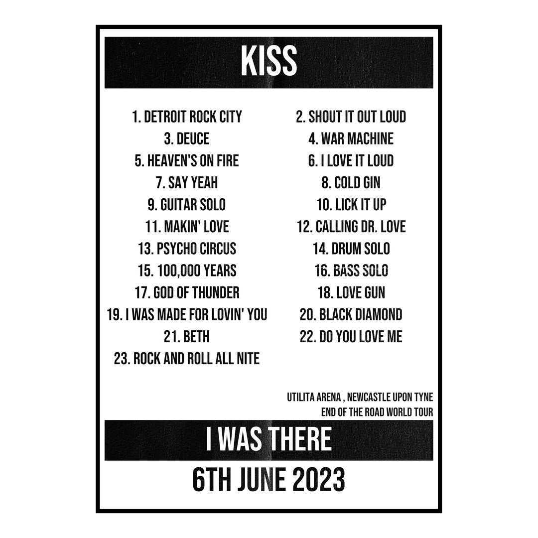 KISS Newcastle upon Tyne 6th June 2023 Setlist poster
