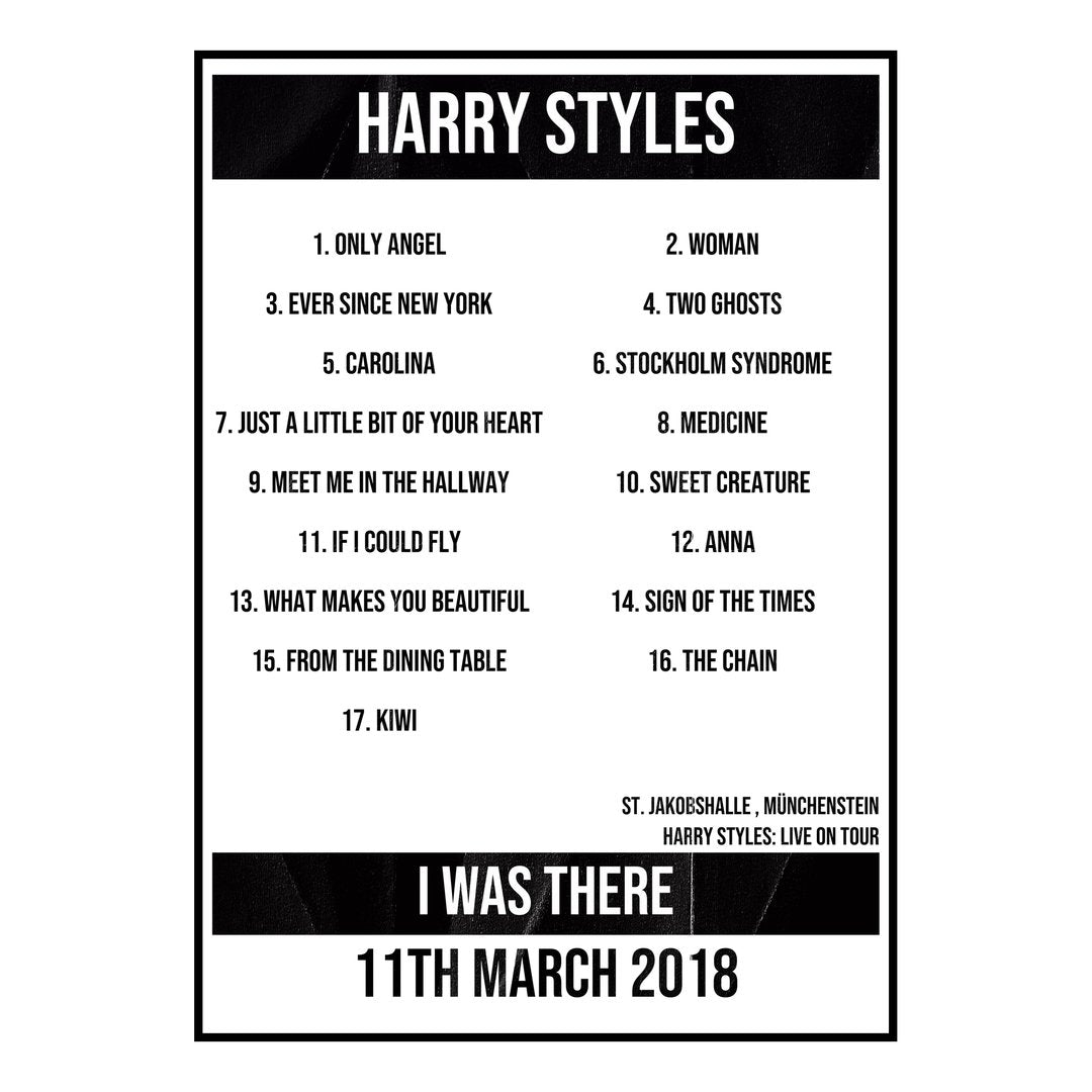 Harry Styles Münchenstein 11th March 2018 Setlist poster