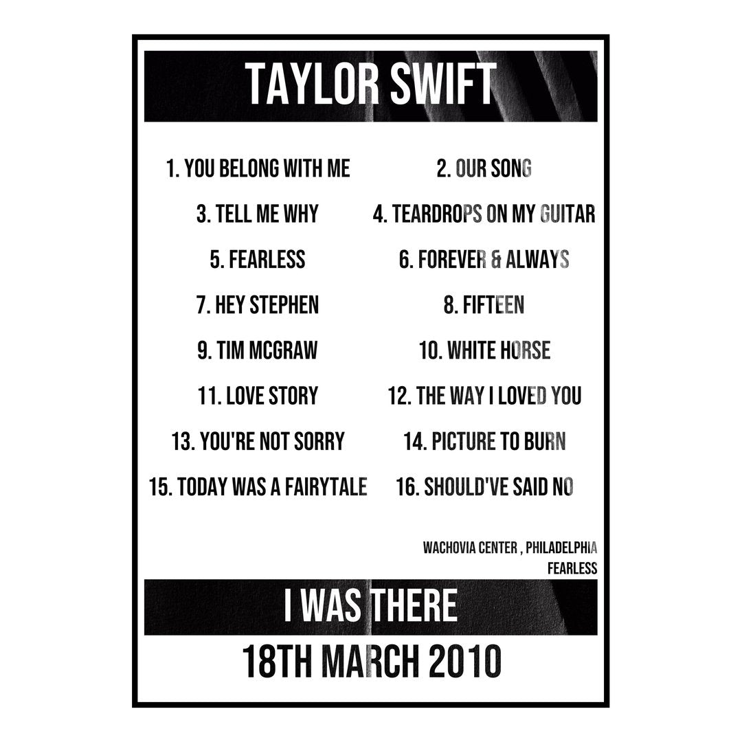 Taylor Swift Philadelphia 18th March 2010 Setlist poster