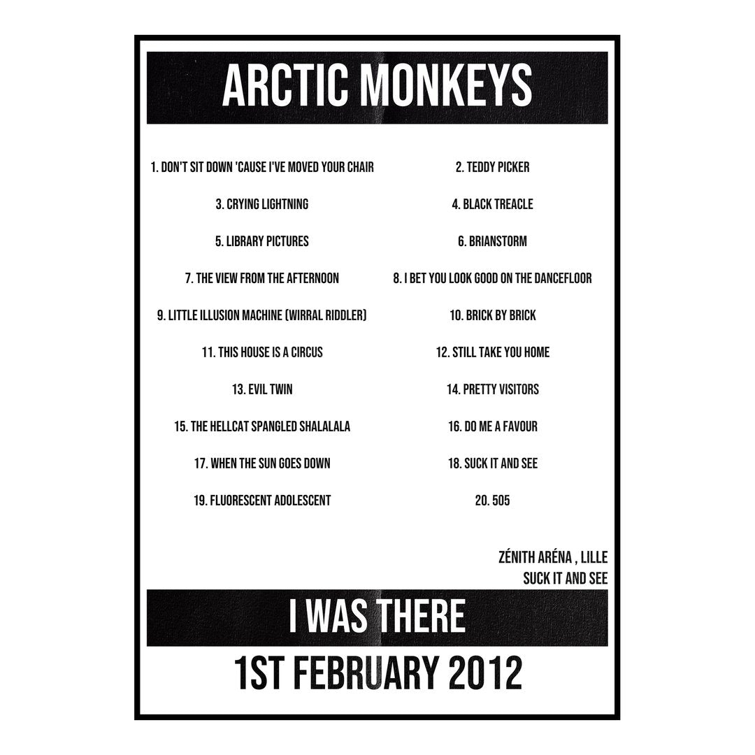 Arctic Monkeys Lille 1st February 2012 Setlist poster