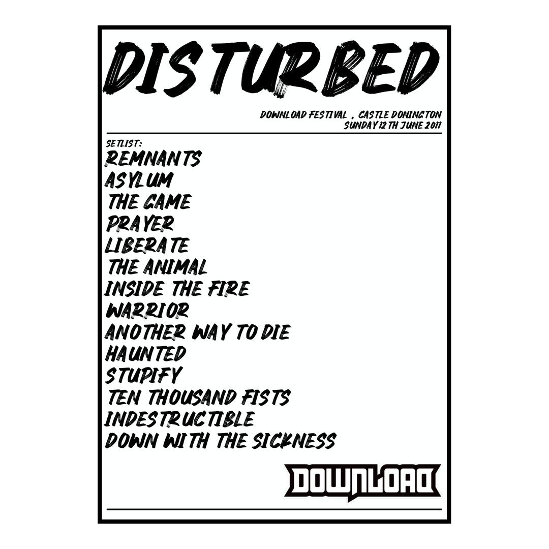 Disturbed Castle Donington 12th June 2011 Setlist poster