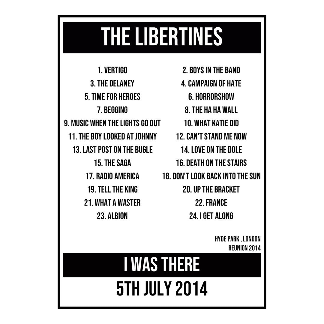 A Setlist Poster Featuring The Libertines Gig from London in 2014