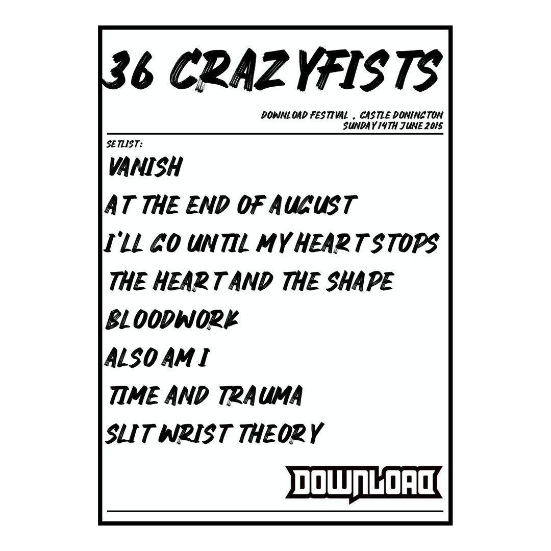36 Crazyfists Castle Donington 14th June 2015 Setlist poster